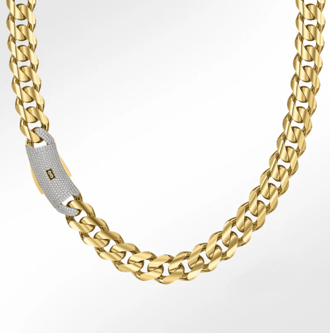 Men's Necklace - Monaco Chain Classic Pave Lock